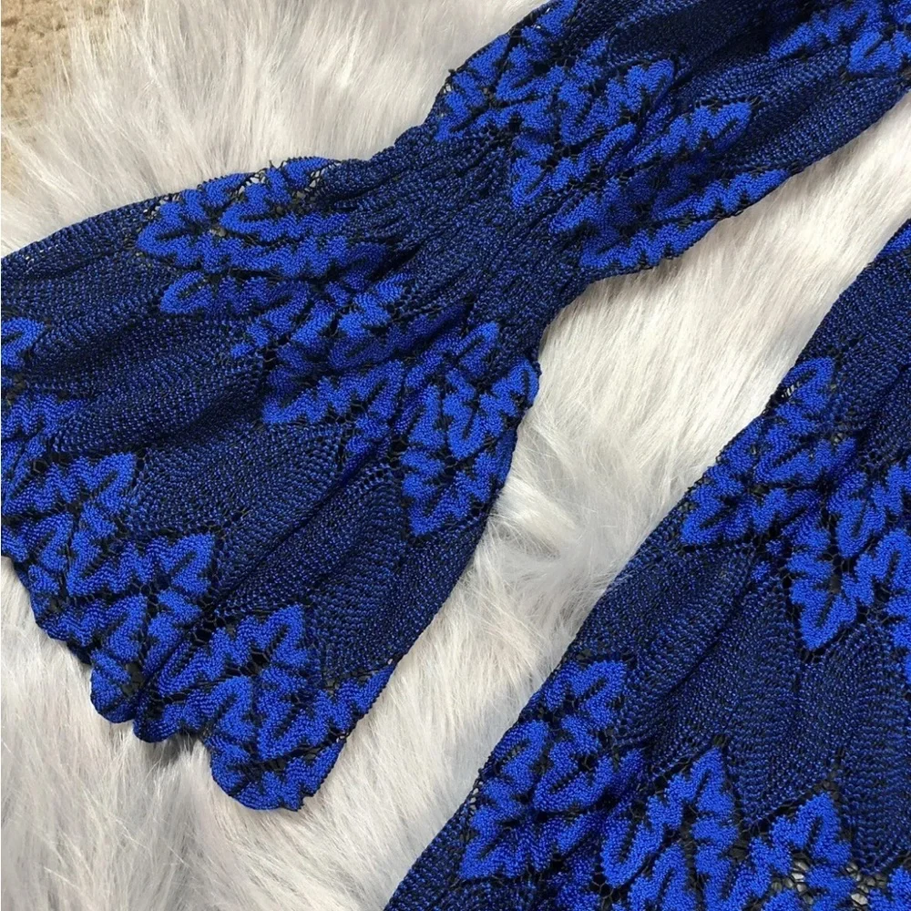 Free People Blue Black Lace Simone Bell Sleeve Crochet Dress Sz XS